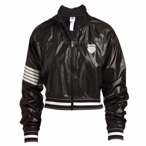 K-Swiss Chrome Cropped Windbreaker In Black/Silver Women’s Medium.